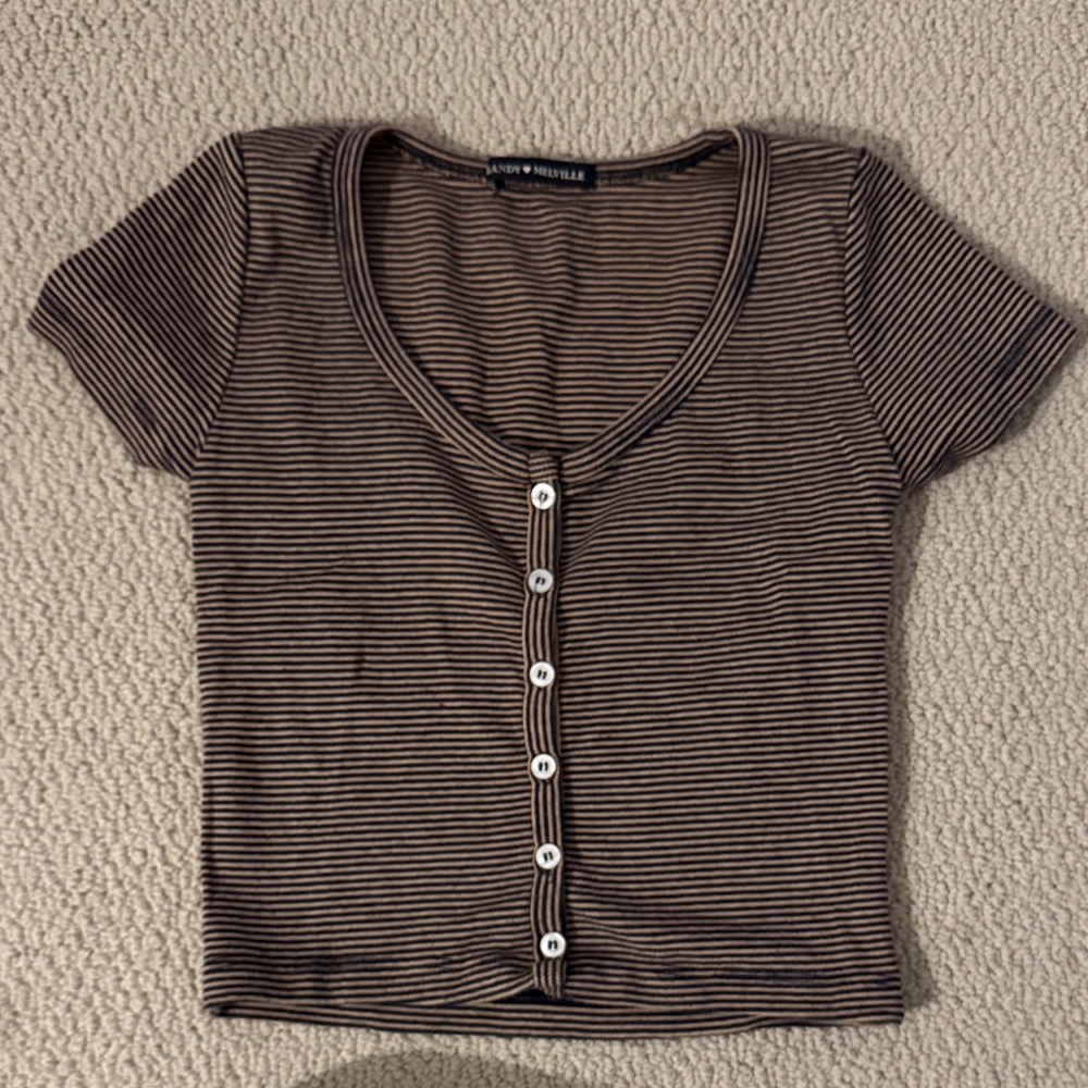 Brown/Orange Brandys Cropped Striped Button-Up Top